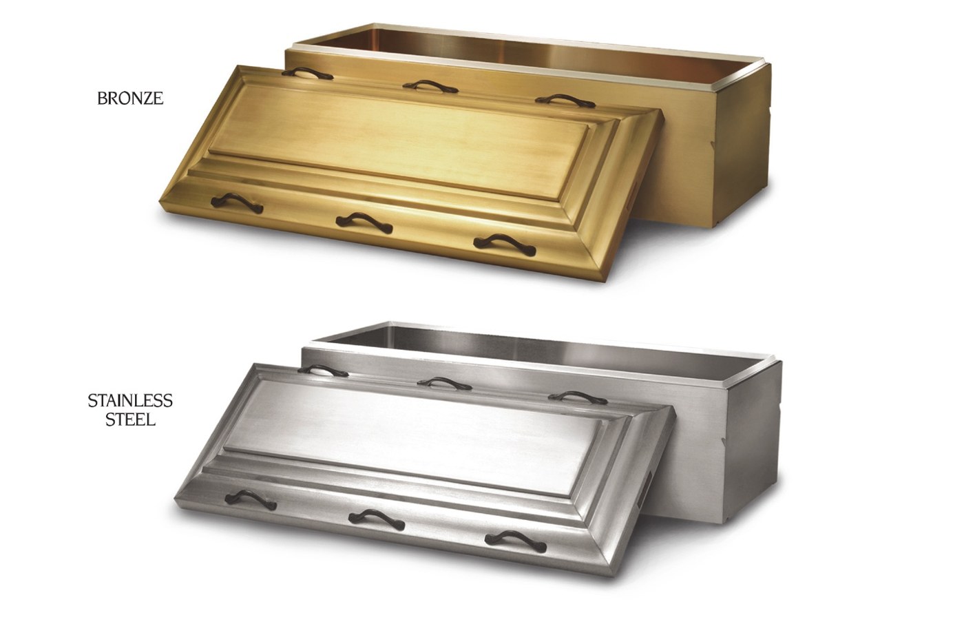 Doric Olympian burial vault in bronze and stainless steel finishes